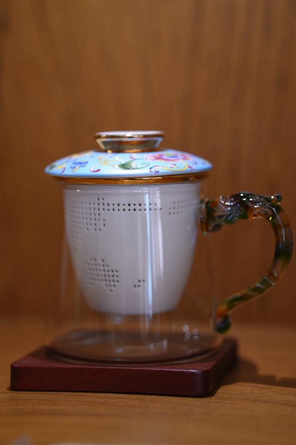 Imperial Palace Porcelain Infuser Tea Mug with Dragon Handle – Premium Heat-Resistant Glass Cup with Ceramic Filter & Lid for Loose Leaf Tea & Office Wellness